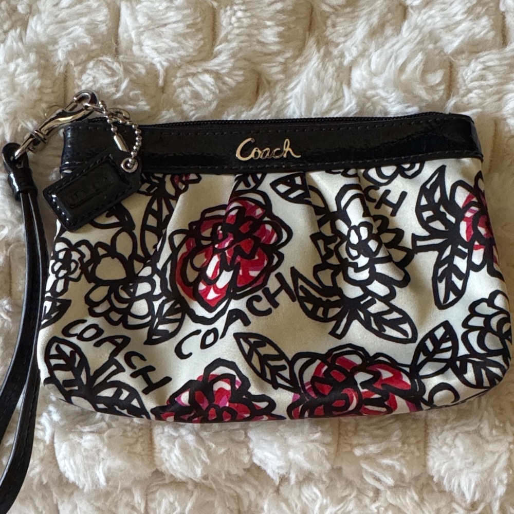 Coach Floral Print Wristlet in Black and Red